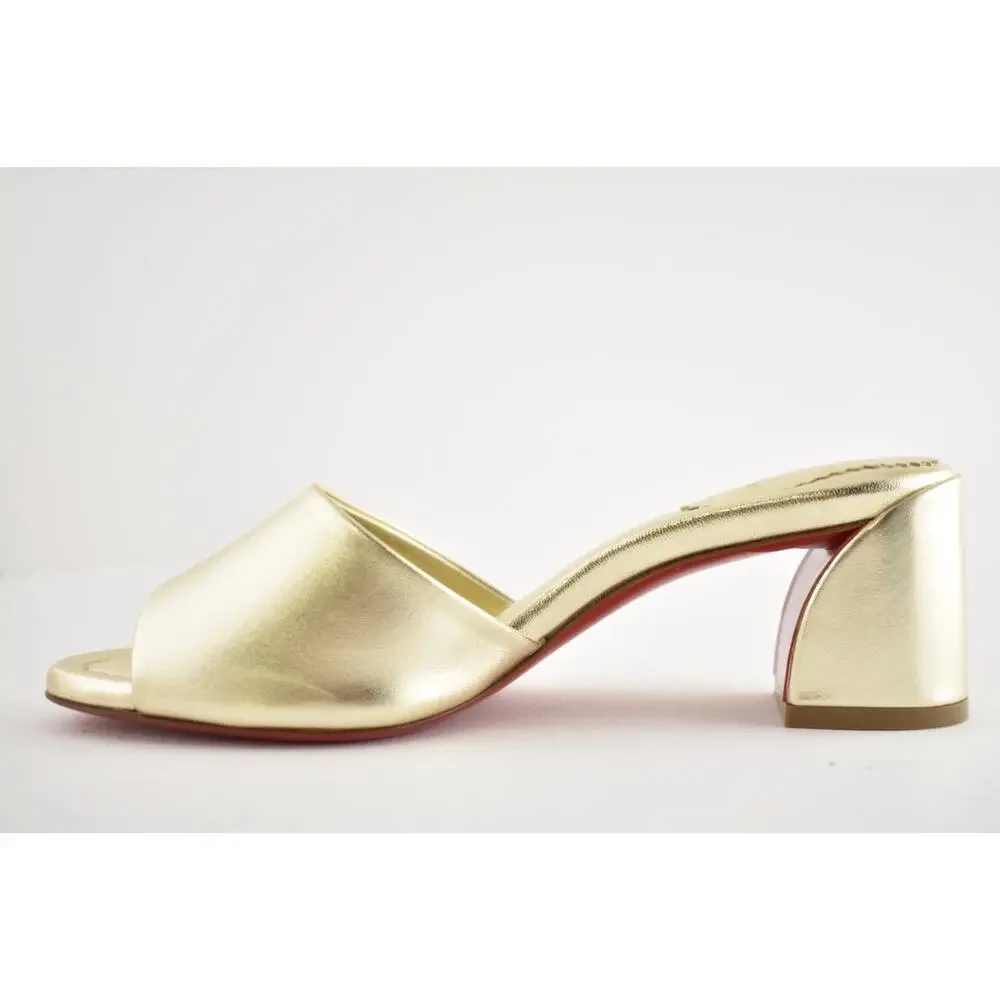 Christian Louboutin Jane Mule 55 Platine Gold Leather Backless Sandal Heel 36.5